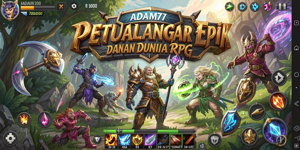 Screenshot gameplay ADAM77 yang menampilkan aksi pertarungan seru dalam RPG.