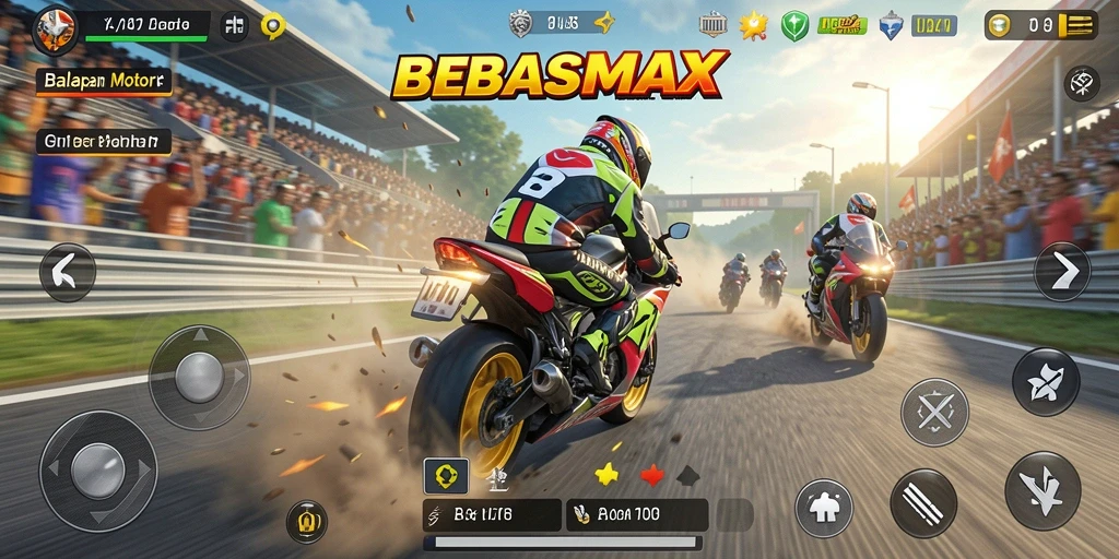 Tangkapan layar dari gameplay balapan motor yang menarik dan menegangkan.
