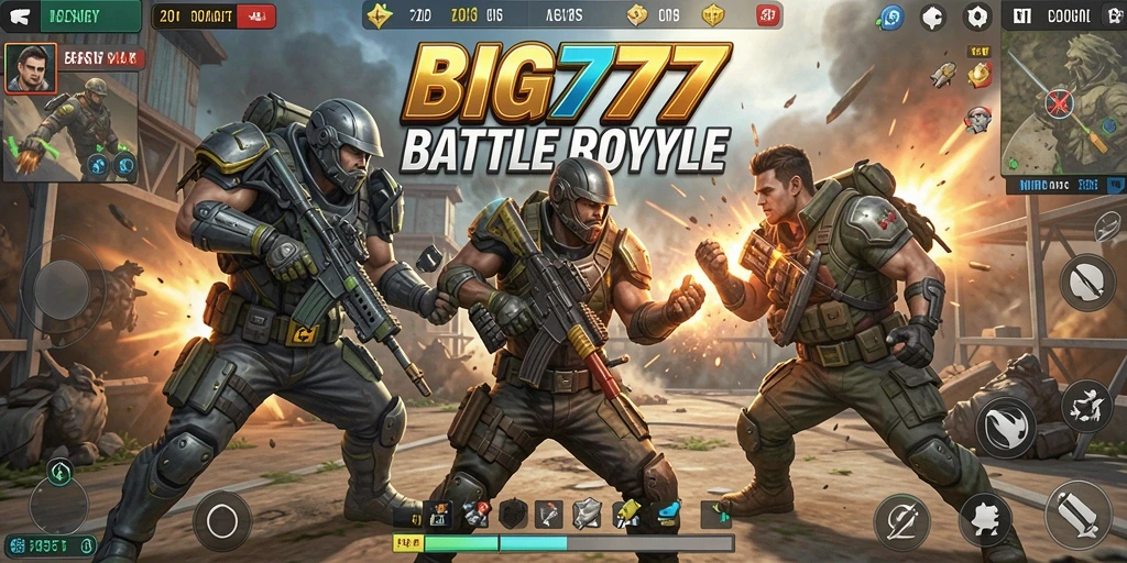 Screenshot BIG777 menampilkan aksi pertempuran seru di arena Battle Royale.