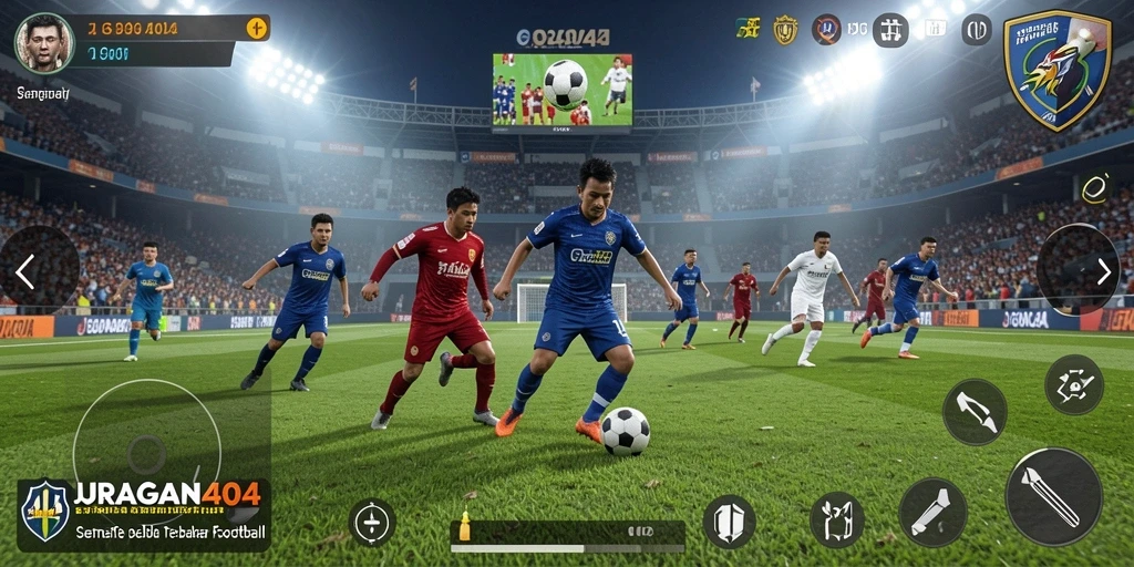 Gameplay seru dalam JURAGAN404 yang menampilkan aksi sepak bola.