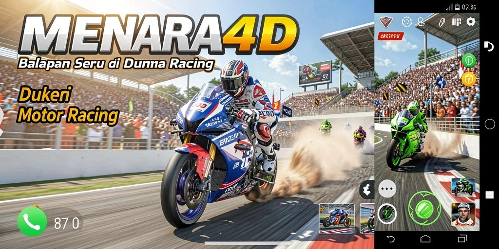 Tampilan gameplay MENARA4D yang penuh aksi di lintasan balap.
