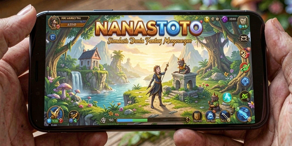 Tampilan gameplay <strong>NANASTOTO</strong> menunjukkan dunia fantasi yang indah dan interaktif.