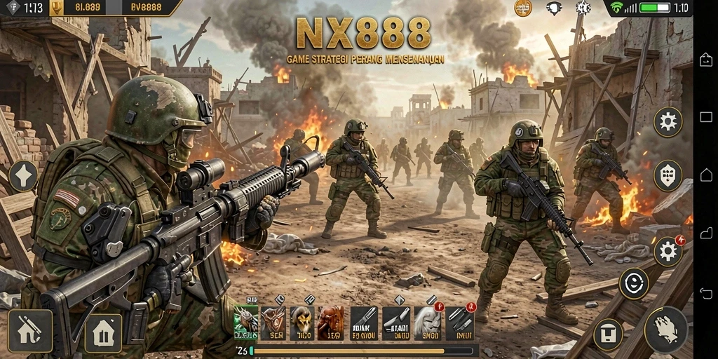 Screenshot gameplay NX888 menampilkan pertarungan strategis yang seru.