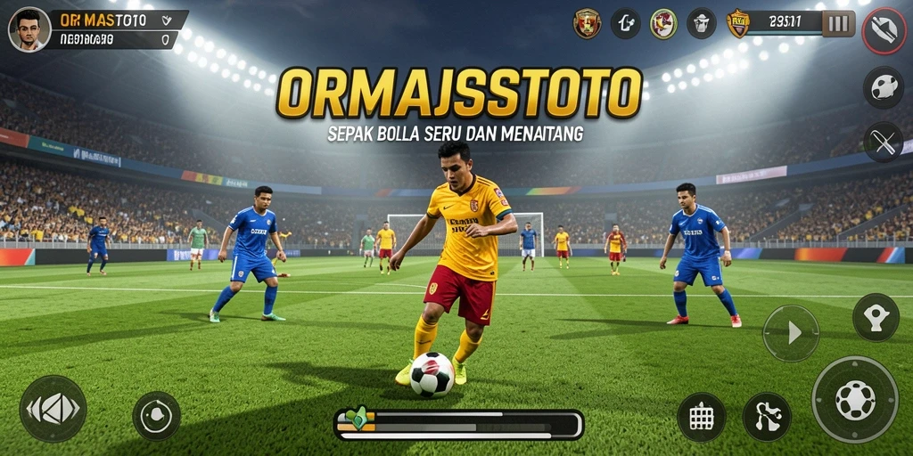 Gameplay ORMASTOTO dengan aksi sepak bola seru.