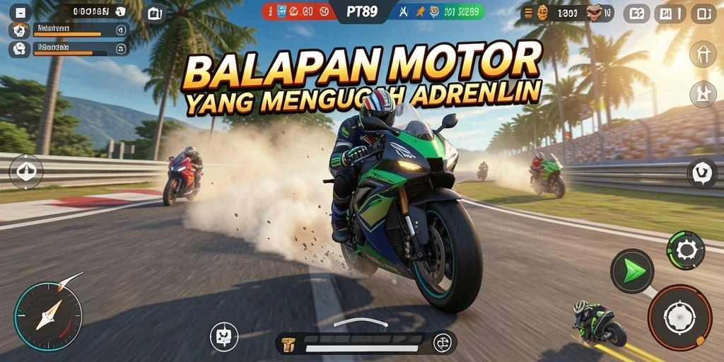 Gameplay balapan motor yang mendebarkan dan penuh aksi.
