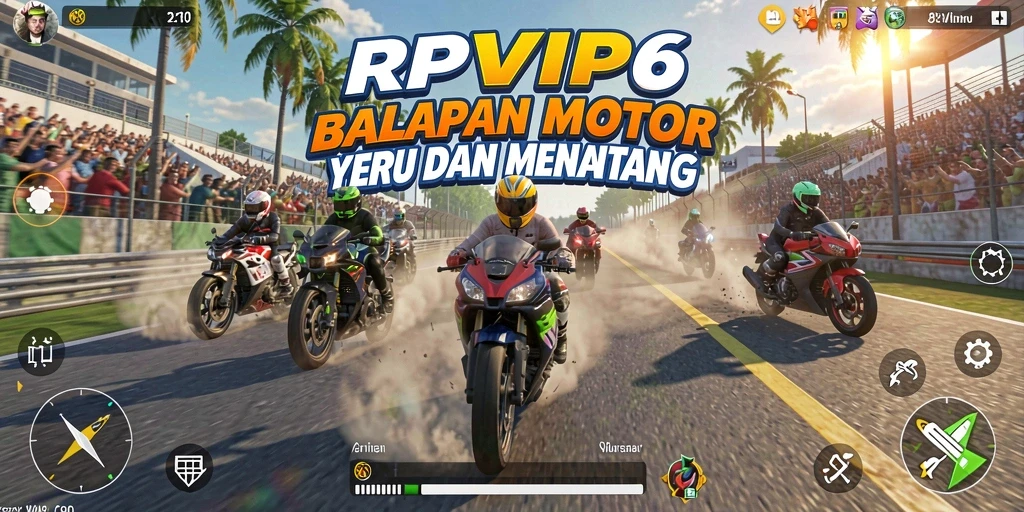 Tampilan gameplay RPVIP6 yang menampilkan balap motor yang seru dan mendebarkan.