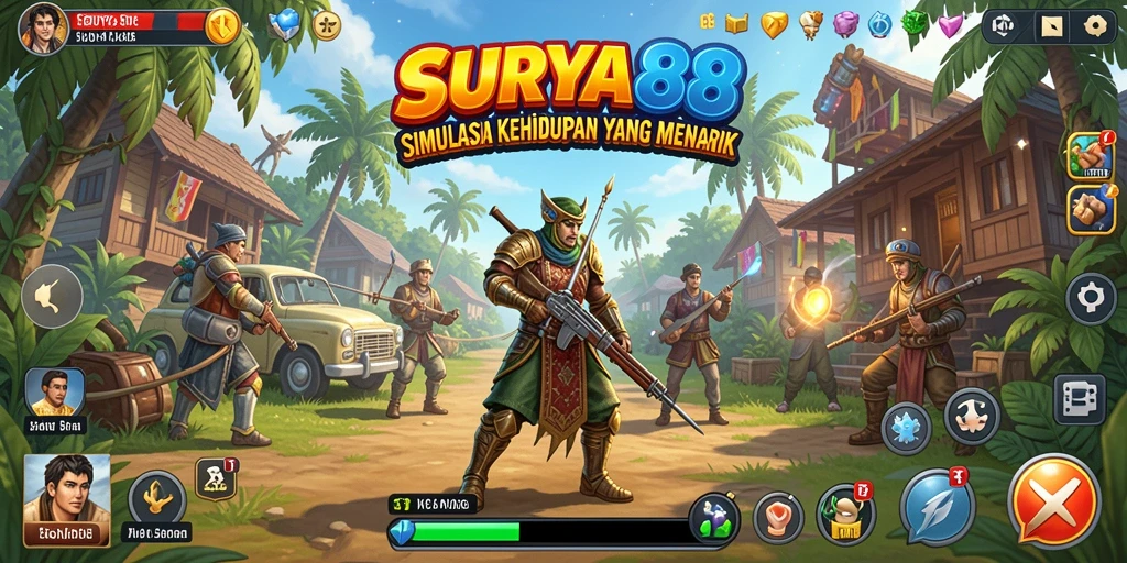 Tangkapan layar menunjukkan gameplay <strong>SURYA88</strong> yang penuh warna dan interaktif.
