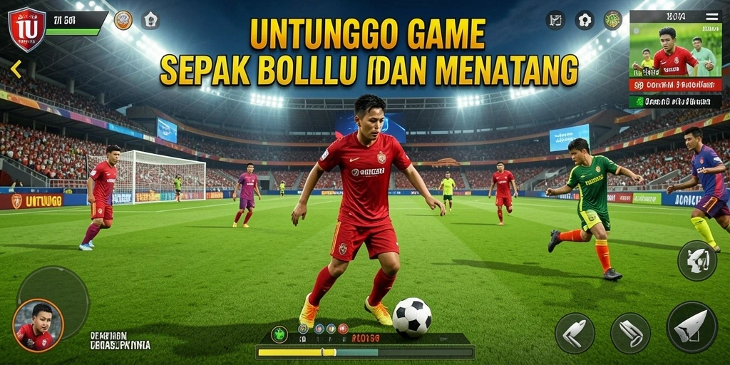 Tampilan gameplay UNTUNGGO dengan aksi sepak bola yang seru.